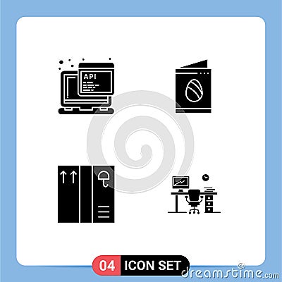 4 Universal Solid Glyph Signs Symbols of api, package, programming, easter, space Vector Illustration