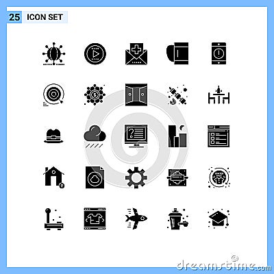 25 Universal Solid Glyph Signs Symbols of cellphone, sport, disease, duffle, medicine Vector Illustration
