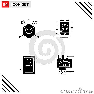 4 Universal Solid Glyph Signs Symbols of coding, assignment, direction, number, test Vector Illustration