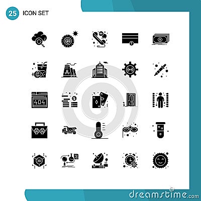 25 Universal Solid Glyph Signs Symbols of funds, dollar, talk, cash, payments Vector Illustration