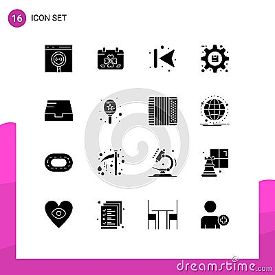 16 Universal Solid Glyph Signs Symbols of preferences, optimization, leaf, gear, back Vector Illustration