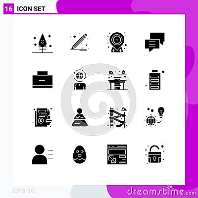 16 Universal Solid Glyph Signs Symbols of school bag, education, time, bag, discuss Vector Illustration