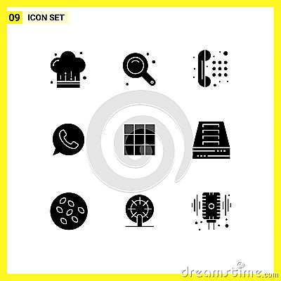 9 Universal Solid Glyph Signs Symbols of ui, watts app, communication, telephone, app Vector Illustration