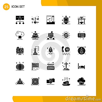 25 Universal Solid Glyphs Set for Web and Mobile Applications city, bath, success, urinal, room Vector Illustration