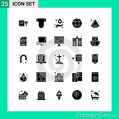 25 Universal Solid Glyphs Set for Web and Mobile Applications india, color plate, formula, technology, global Vector Illustration