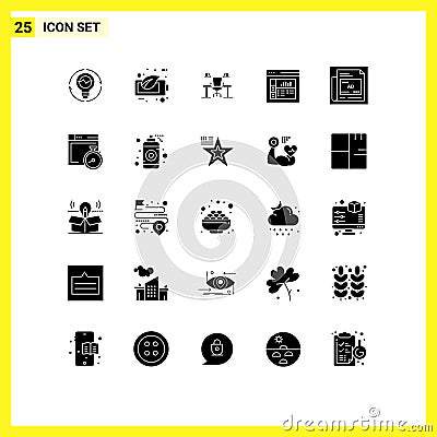 25 Universal Solid Glyphs Set for Web and Mobile Applications work place, desk, ecology, computer, business Vector Illustration