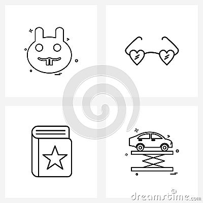 Universal Symbols of 4 Modern Line Icons of animal, book, animals, love, notes Vector Illustration