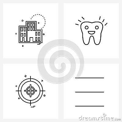 Universal Symbols of 4 Modern Line Icons of building; target; apartment; medical; game Vector Illustration