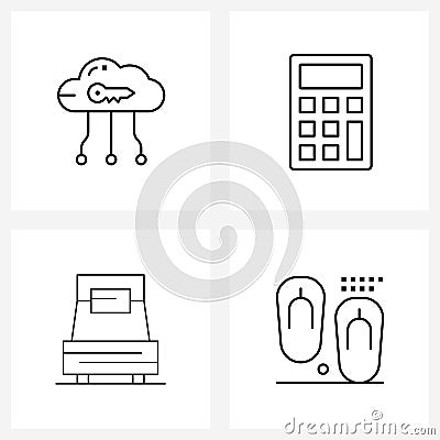 Universal Symbols of 4 Modern Line Icons of cloud, home, transfer, math, flip Vector Illustration