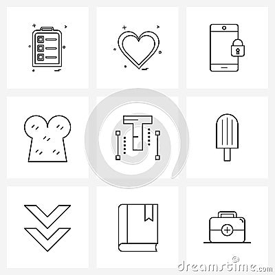 Universal Symbols of 9 Modern Line Icons of format, bold, smart phone locked, restaurant, cook Vector Illustration
