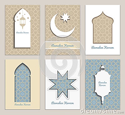 6 universal templates brochure, booklet, card in retro style with arabian patterns. Social media and marketing banners Vector Illustration