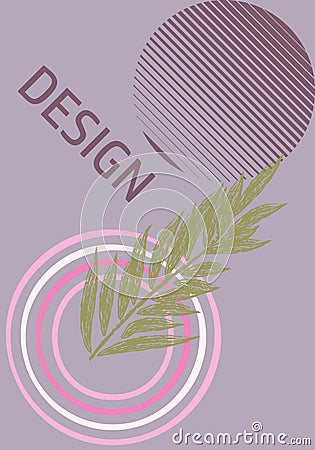 Universal trend poster juxtaposed with bright bold geometric leaves foliage yellow elements composition. Background in restrained Vector Illustration