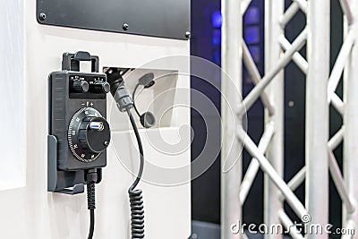 Universal turns dial or spin remote control hand wheel encoder for accuracy adjust parameter of cnc machining center machine Stock Photo