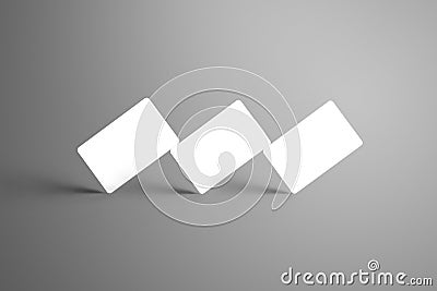 Universal white mockup of three bank gift cards on a gr Stock Photo