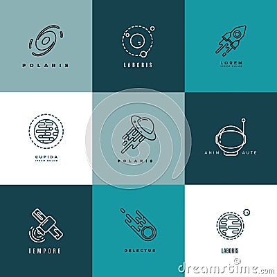 Universe astronomy thin line vector icons and logos set Vector Illustration