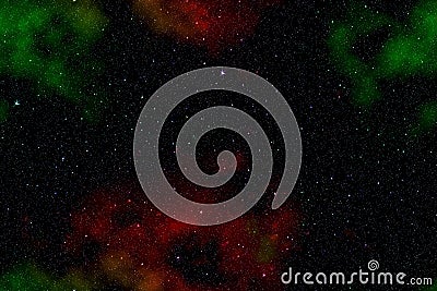 Universe with bright green and red nebulae and stars Stock Photo