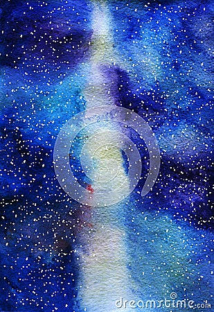 Universe filled with stars and moon. Watercolor Stock Photo