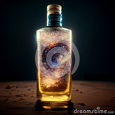 The universe in glass bottle. Photo realistic rendering. Stock Photo