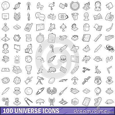 100 universe icons set, outline style Vector Illustration