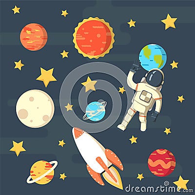 Universe planets space concept Cartoon Illustration