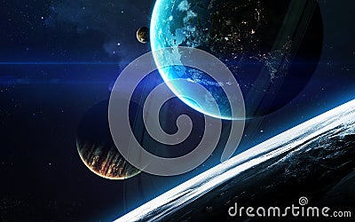 Universe scene with planets, stars and galaxies in outer space showing the beauty of space exploration. Elements furnished by NASA Stock Photo