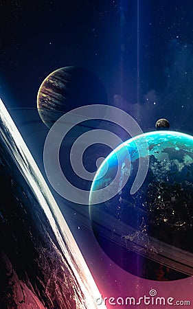 Universe scene with planets, stars and galaxies in outer space showing the beauty of space exploration. Elements furnished by NASA Stock Photo