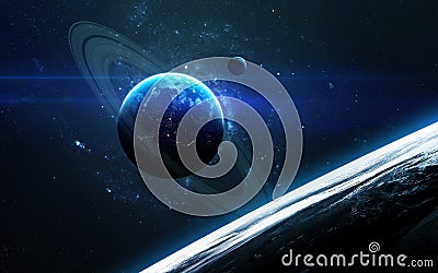 Universe scene with planets, stars and galaxies in outer space showing the beauty of space exploration. Elements furnished by NASA Stock Photo