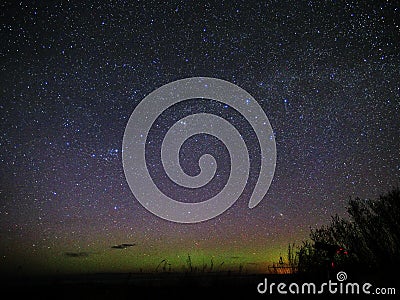 Night sky stars and polar lights Perseus constellation Andromeda Galaxy Stock Photo