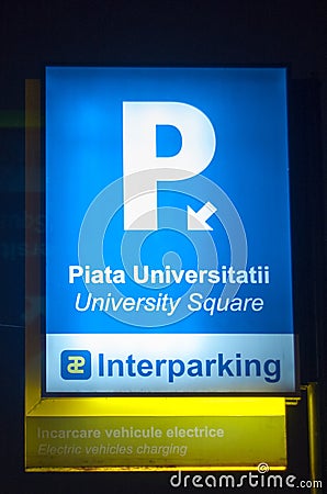 Universitate parking sign Editorial Stock Photo
