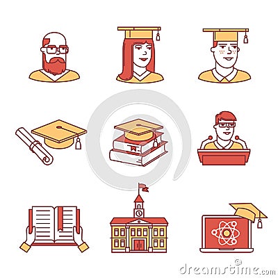 University and academic education signs set Vector Illustration