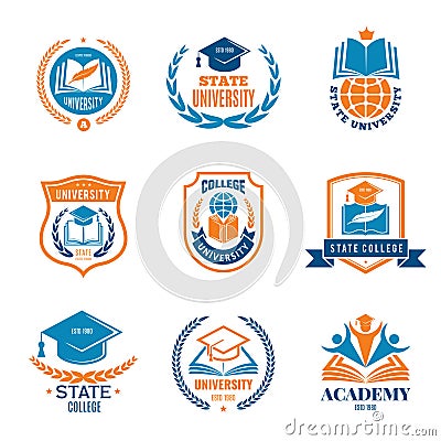 University badges. School business identity quality emblem college vector logo Vector Illustration