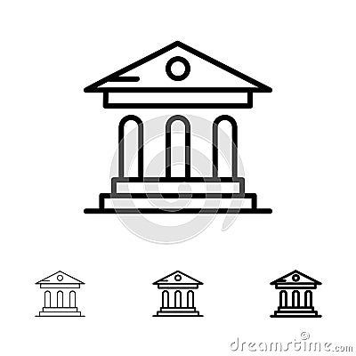 University, Bank, Campus, Court Bold and thin black line icon set Vector Illustration