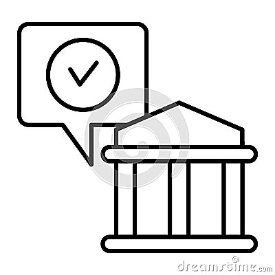 University building with check thin line icon. Scool with tick vector illustration isolated on white. College outline Vector Illustration