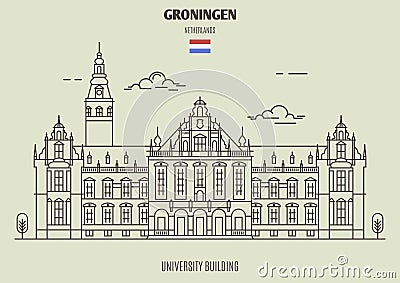 University Building in Groningen, Netherlands. Landmark icon Vector Illustration