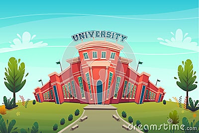 University campus building hall education for students cartoon vector illustration , brotherhood smart nerd classes hipster young Vector Illustration