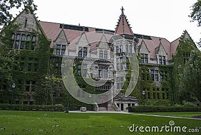 The University of Chicago. Building in English gothic style in garden. Editorial Stock Photo