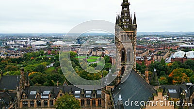 University of Glasgow - historic main building from above - aerial view Editorial Stock Photo