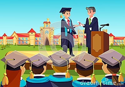 University Graduate Ceremony. Teacher Congats. Vector Illustration