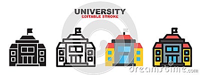 University icon set with different styles. Editable stroke and pixel perfect. Can be used for web, mobile, ui and more Vector Illustration