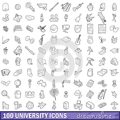 100 university icons set, outline style Vector Illustration
