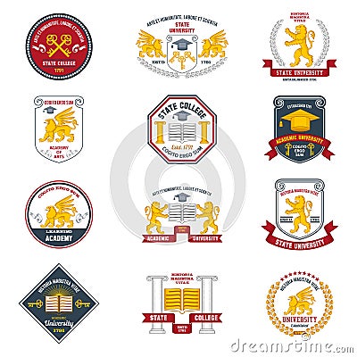 University Labels Colored vector design illustration Vector Illustration