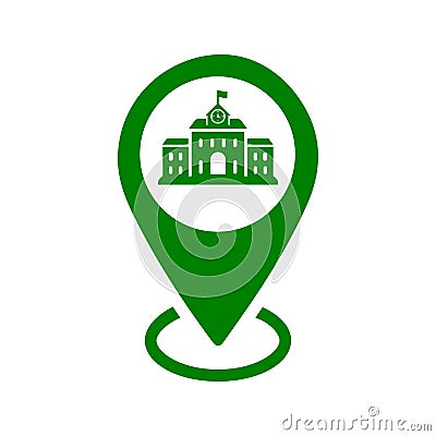 University, location, education, locate icon. Green vector sketch Stock Photo