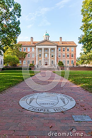 The University of North Carolina Chapel Hill Seal in brick walk way leading to The South Building Editorial Stock Photo