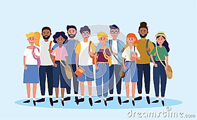 University people with backpacks and casual clothes Vector Illustration