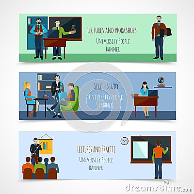 University People Banner Set Vector Illustration