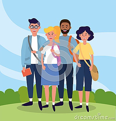 University people with casual clothes and bags Vector Illustration