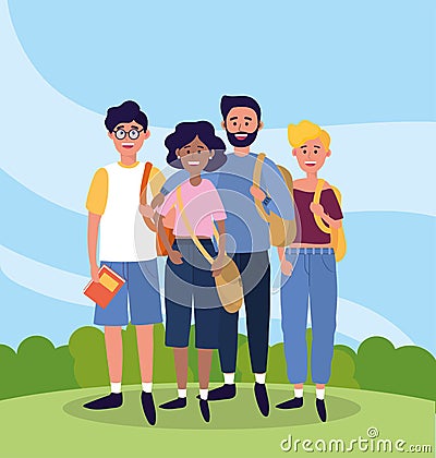 University people with casual clothes and book Vector Illustration