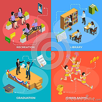 University People 4 Isometric Icons Square Vector Illustration