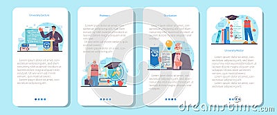 University professor mobile application banner set. Lecturer standing Vector Illustration