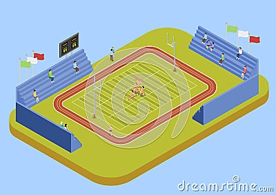 University Sport Complex Stadium Isometric Illustration Vector Illustration